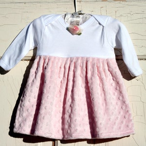 Pink Minky Dress for Baby Girl, Toddler Girls with Rosette, baby dress, pink toddler dress, pink infant dress, baby girl gift, shower gift