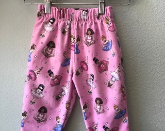 Girls Pink Flannel Pant with Ballerinas, Elastic Waist,  Little Girls Flannel, Toddler Pant, Girls Winter Pants, Girls cozy pant