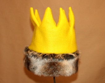 Wild Thing Crown with Fur Trim, Max Crown, Gold Crown, Wild Things Birthday, Wild Things Party, First Birthday Crown, Wild One, Photo Prop