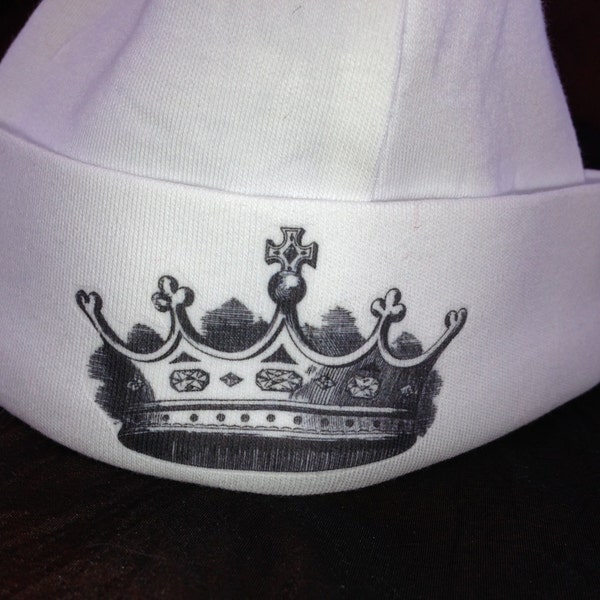 Newborn Baby Royal Hat with Crown for HRH baby hat, baby knotted hat, baby knot hat, knotted hat, white cotton baby hat, newborn hat