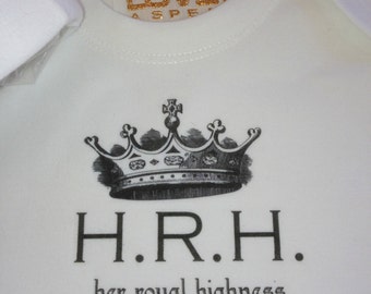Baby Girl Bodysuit, TShirt for HRH "Her Royal Highness", Custom Baby Girl One Piece, New Baby Gift, baby girl gift, girl shower gift, Queen