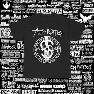 Aus Rotten T Shirt Crust Punk D-beat Amebix Disrupt Anti Cimex Nausea Subhumans Icons of Filth Doom Unisex Heavy Cotton T-Shirt S-5XL