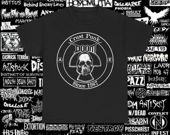 Doom T Shirt Crust Punk Extreme Noise Terror Nausea Amebix Anti Cimex Discharge Unisex Heavy Cotton T-Shirt S-5XL