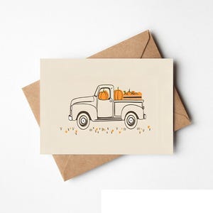 Tarjeta de camión de otoño: tarjeta de felicitación digital de otoño, diseño de cosecha rústica, perfecta para celebraciones de Acción de Gracias y otoño (7 x 5 pulgadas)