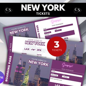 Editable New York Surprise Trip Gift Ticket, NYC Printable Boarding Pass, New York Printable Boarding Pass, NYC Vacation Ticket Surprise