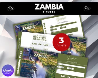 Editable Zambia Surprise Trip Ticket: Printable Boarding Pass (Canva Template)