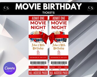 Movie Birthday Ticket Invitation: Cinema Party Evite (Canva Editable)