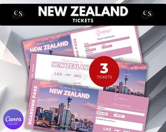 Editable New Zealand Surprise Trip Ticket: Printable Boarding Pass (Canva Editable)