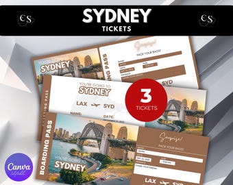 Editable Sydney Surprise Trip Ticket: Printable Boarding Pass (Canva Editable)