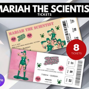 May include: Two concert tickets for Mariah the Scientist. The tickets are beige and pink with the text "MARIAH THE SCIENTIST" and "HEARTS SOLD SEPARATELY". The tickets have a picture of Mariah the Scientist. The tickets are for November 9, 2025, at Rod Laver Arena Melbourne, Victoria.