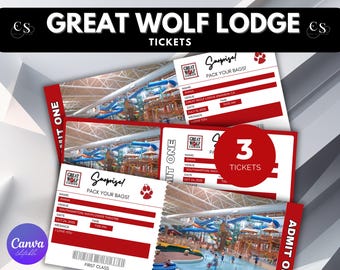 Digital Great Wolf Lodge Surprise Trip Gift Ticket, Amusement Park Printable Boarding Pass, Surprise reveal, Editable Trip Ticket Vacation