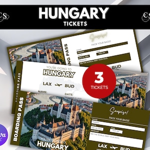 Editable Hungary Surprise Trip Ticket, Hungary Printable Boarding Pass, Hungary voucher, Printable Vacation Ticket, Vacation Gift
