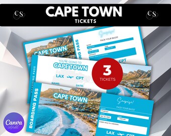 Editable Cape Town Surprise Trip Ticket: Printable Boarding Pass (Canva Editable)