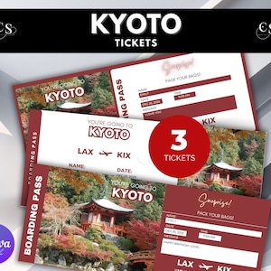 Editable Kyoto Surprise Trip Ticket, Kyoto Printable Boarding Pass, Fake Airline Ticket, Vacation Ticket, Japan Printable Vacation Ticket