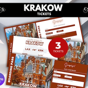 Editable Krakow Surprise Trip Ticket, Krakow Printable Boarding Pass, Krakow voucher, Printable Vacation Ticket, Vacation Gift