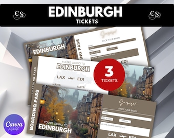 Editable Edinburgh Surprise Trip Ticket: Printable Boarding Pass (Canva Editable)