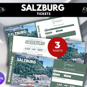 Editable Salzburg Surprise Trip Ticket, Salzburg Printable Boarding Pass, Salzburg voucher, Printable Vacation Ticket, Vacation Gift