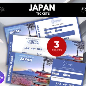 Editable Japan Surprise Trip Ticket, Japan Printable Boarding Pass, Japan voucher, Printable Vacation Ticket, Vacation Gift