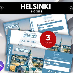 Editable Helsinki Surprise Trip Ticket, Helsinki Printable Boarding Pass, Helsinki voucher, Printable Vacation Ticket, Vacation Gift