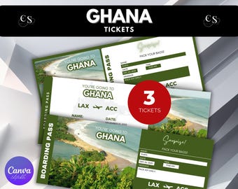 Editable Ghana Surprise Trip Ticket: Printable Boarding Pass (Canva Editable)