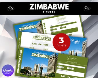 Editable Zimbabwe Surprise Trip Ticket: Printable Boarding Pass (Canva Editable)