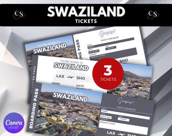 Editable Swaziland Surprise Trip Ticket: Printable Boarding Pass (Canva Editable)