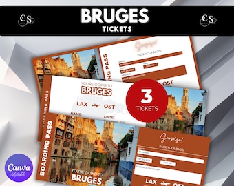 Editable Bruges Surprise Trip Ticket: Printable Boarding Pass (Canva Editable)