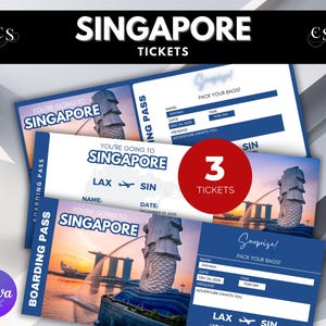 Editable Singapore Surprise Trip Ticket, Singapore Printable Boarding Pass, Singapore voucher, Printable Vacation Ticket, Vacation Gift