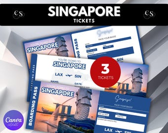 Editable Singapore Surprise Trip Ticket: Printable Boarding Pass (Canva Editable)