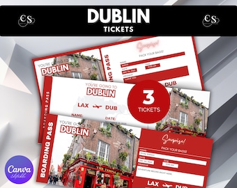 Editable Dublin Surprise Trip Ticket: Printable Boarding Pass (Canva Editable)