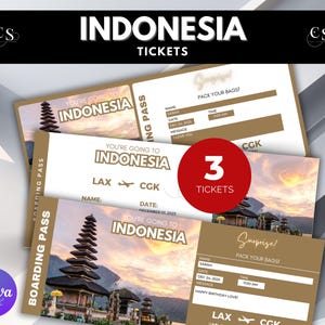 Editable Indonesia Surprise Trip Ticket, Bali Indonesia  Printable Boarding Pass, Fake Airline Ticket, Vacation Ticket