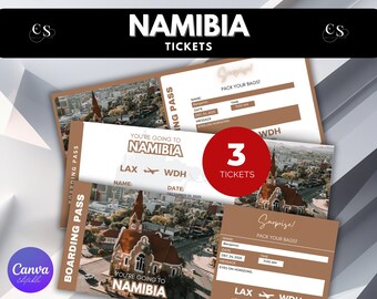 Editable Namibia Surprise Trip Ticket: Printable Vacation Voucher (Canva Editable)