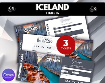 Editable Iceland Surprise Trip Ticket: Printable Boarding Pass (Canva Editable)