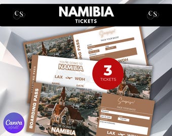 Editable Namibia Surprise Trip Ticket: Printable Boarding Pass (Canva Editable)