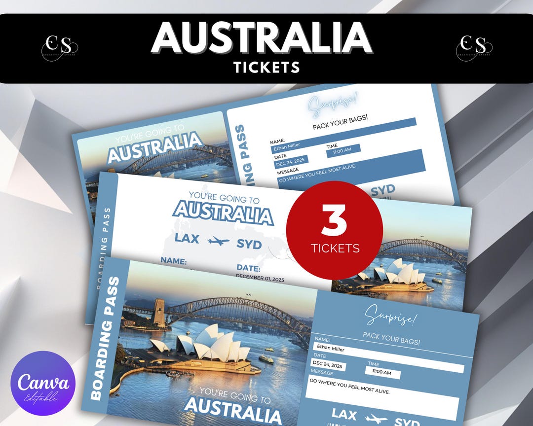 Editable Australia Surprise Trip Ticket: Printable Boarding Pass (canva ...