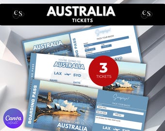 Editable Australia Surprise Trip Ticket: Printable Boarding Pass (Canva Editable)