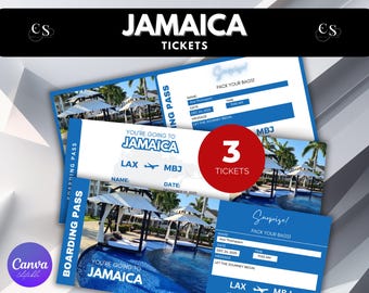 Editable Jamaica Surprise Trip Ticket: Printable Boarding Pass (Canva Editable)