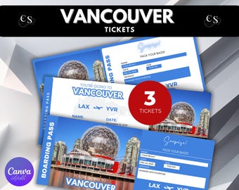 Editable Vancouver Surprise Trip Ticket: Printable Boarding Pass (Canva Editable)