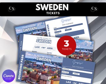 Editable Sweden Surprise Trip Ticket: Printable Boarding Pass (Canva Editable)