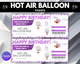 Hot Air Balloon Ticket: Birthday Surprise Gift Certificate (Canva Editable)