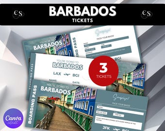 Editable Barbados Surprise Trip Ticket: Printable Boarding Pass (Canva Editable)