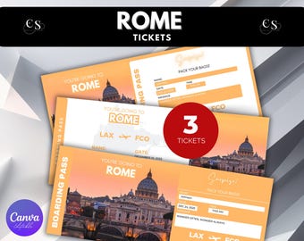 Editable Rome Surprise Trip Ticket: Printable Boarding Pass (Canva Editable)