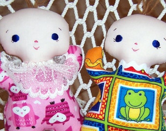 Butterbean Baby Doll - Boy or Girl with Blue Eyes Handmade Fabric Dolls