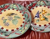 Vintage Lenox Winter Greetings Everyday Goldfinch Nuthatch 10.25 Diameter Dinner Plates Set of 2 Beige Red Green Exc Condition