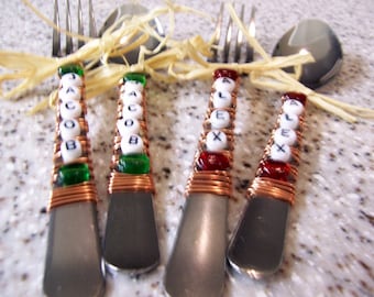 Personalized Beaded Fork and Spoon Set one spoon and one fork