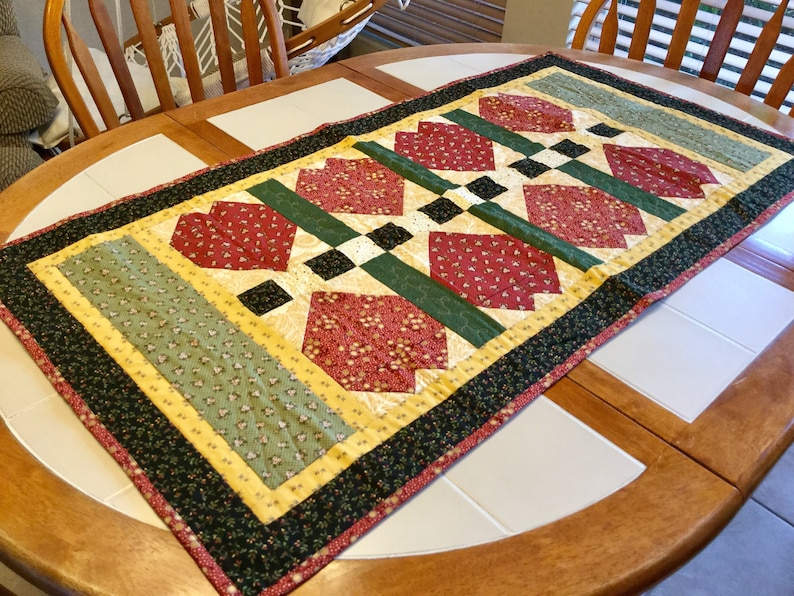 Quilted Table Runner in Red Yellow Black and Green 48 Etsy