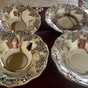 Godinger Silver Plate Grape Design Bowls | Set of 4 | 6.5” diameter by 2” deep | Nice condition some tarnish