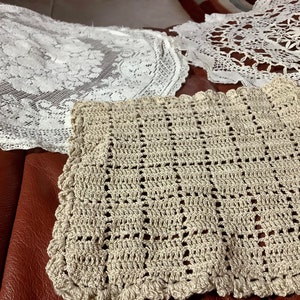 Cotton Crochet Square & Round Doilies | Largest 10.5” diameter | Set of 3 | Nice condition