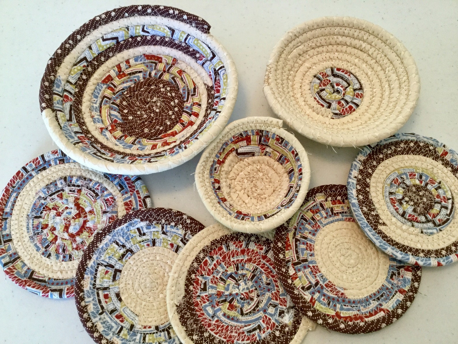 4 Coiled Fabric Coasters 3 5 and 7 Inch Bowls Candle Mat Etsy