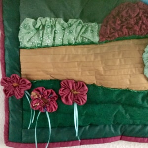 Quilted Scenic Landscape Wallhanging 18 by 21 Cotton with hanger green, rust, gold, pink, turquoise image 3